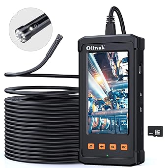Oiiwak Dual Lens Endoscope for Industrial Sewer Pipe Drain Plumbing Inspection Camera Snake with Light IP68 Waterproof(15m)