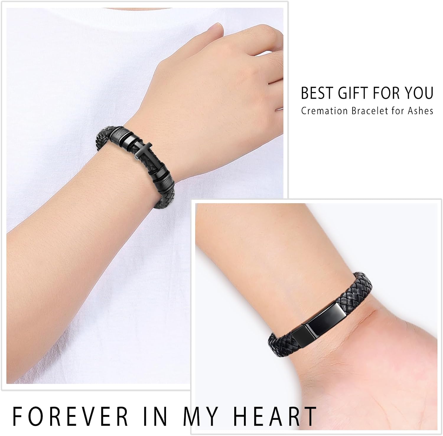 Minicremation Cross Cremation Jewelry Urn Bracelet for Ashes Genuine Leather for Women Men Keepsake Memorial Cuff Bangle Braided Wristband Bracelet for Men