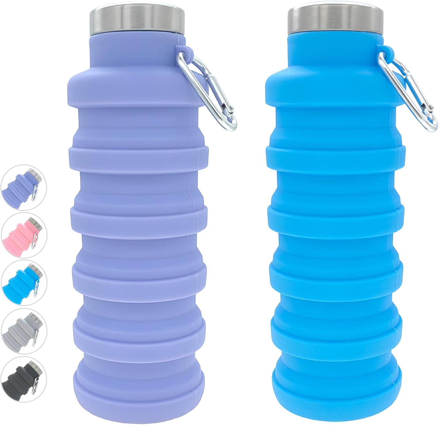 YCT Collapsible Water Bottle 17oz(500ml),Travel Portable Sport Water Bottle,Reusable Silicone Foldable Water Bottles for Gym Camping Hiking (Purple+Blue) YCT Collapsible Water Bottle 17oz(500ml),Travel Portable Sport Water Bottle,Reusable Silicone Foldable Water Bottles for Gym Camping Hiking (Purple+Blue)