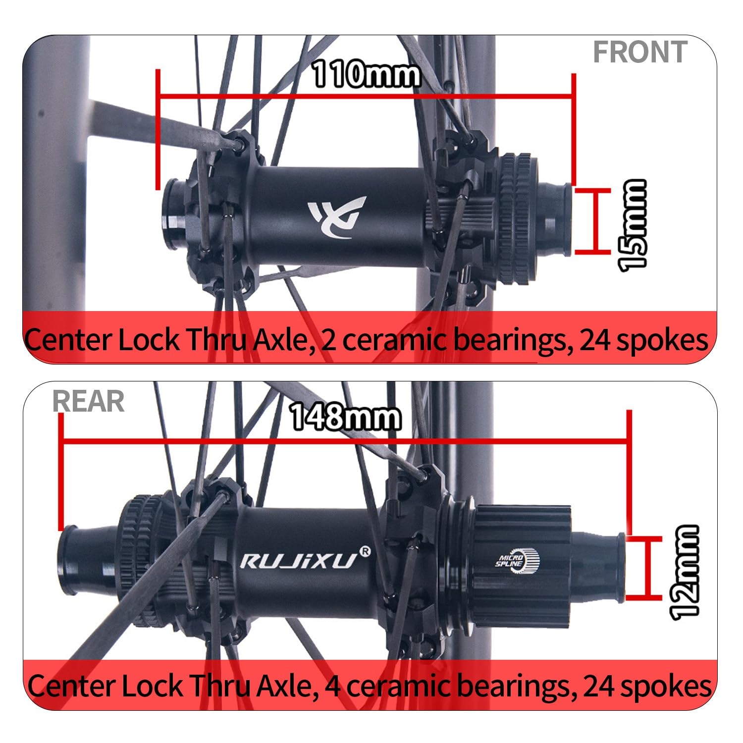 Set di ruote Carbon Hybrid/MTB 29"/700C Thru Axle BOOST, MS 12V