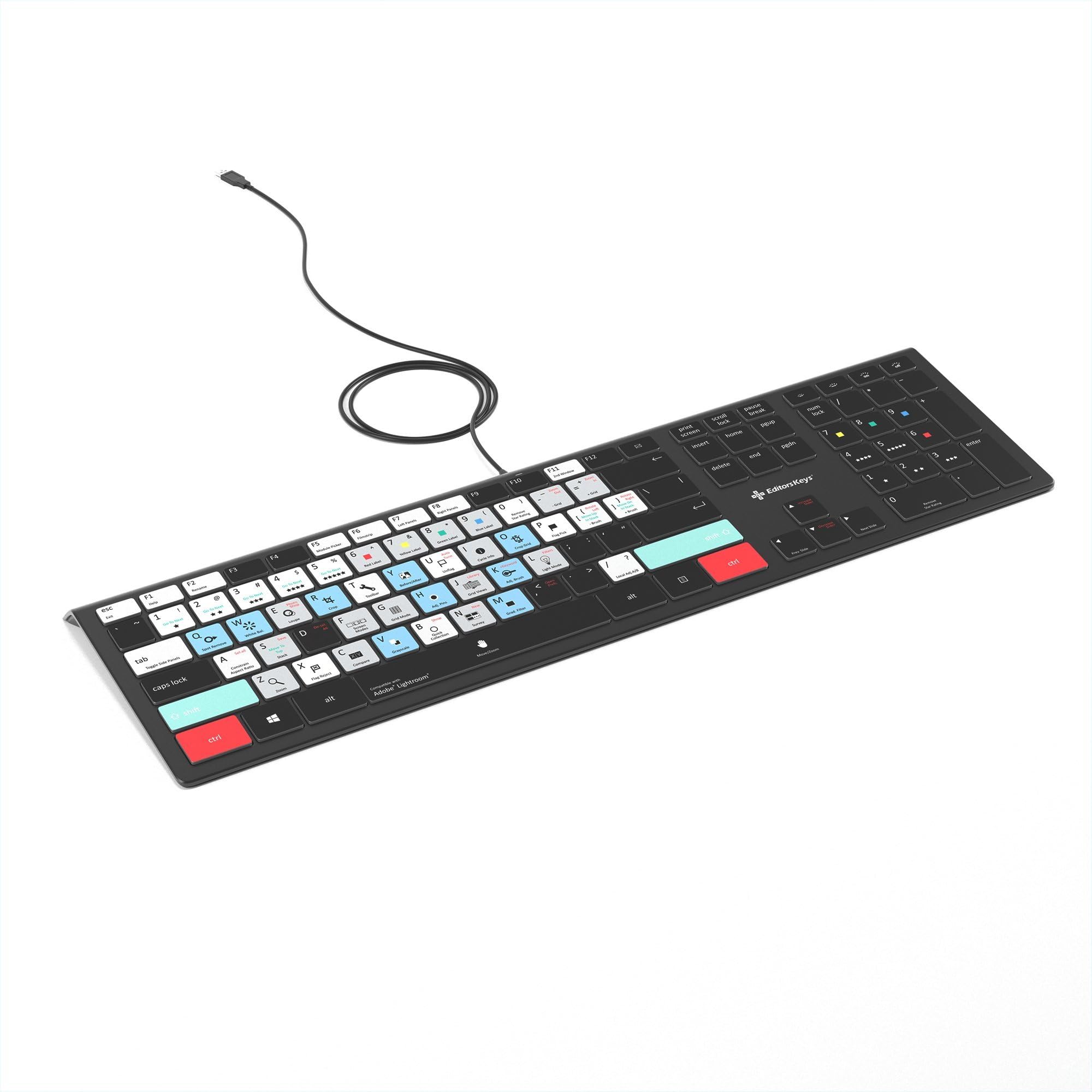 Editors Keys Adobe Lightroom Keyboard - PC Backlit Illuminated Keyboard for Windows - Photography