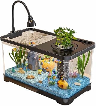 Black,YXINHONGYUE 360-Degree Panorama Betta Fish Tank, Self Cleaning Plastic Aquarium Kit Comfortable and Quiet 93% High Light Transmittance Suitable for Fish and Aquatic Plants