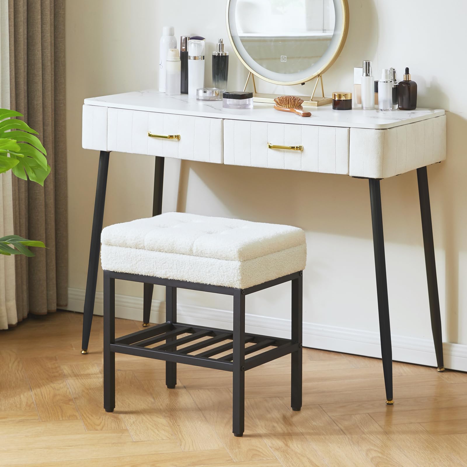 YMYNY Banco Zapatero con Asiento y Almacenamiento, Blanco, HSC001W | Zapatero Entrada Recibidor con Almacenamiento Oculto para Sala de Estar, Pasillo, Dormitorio