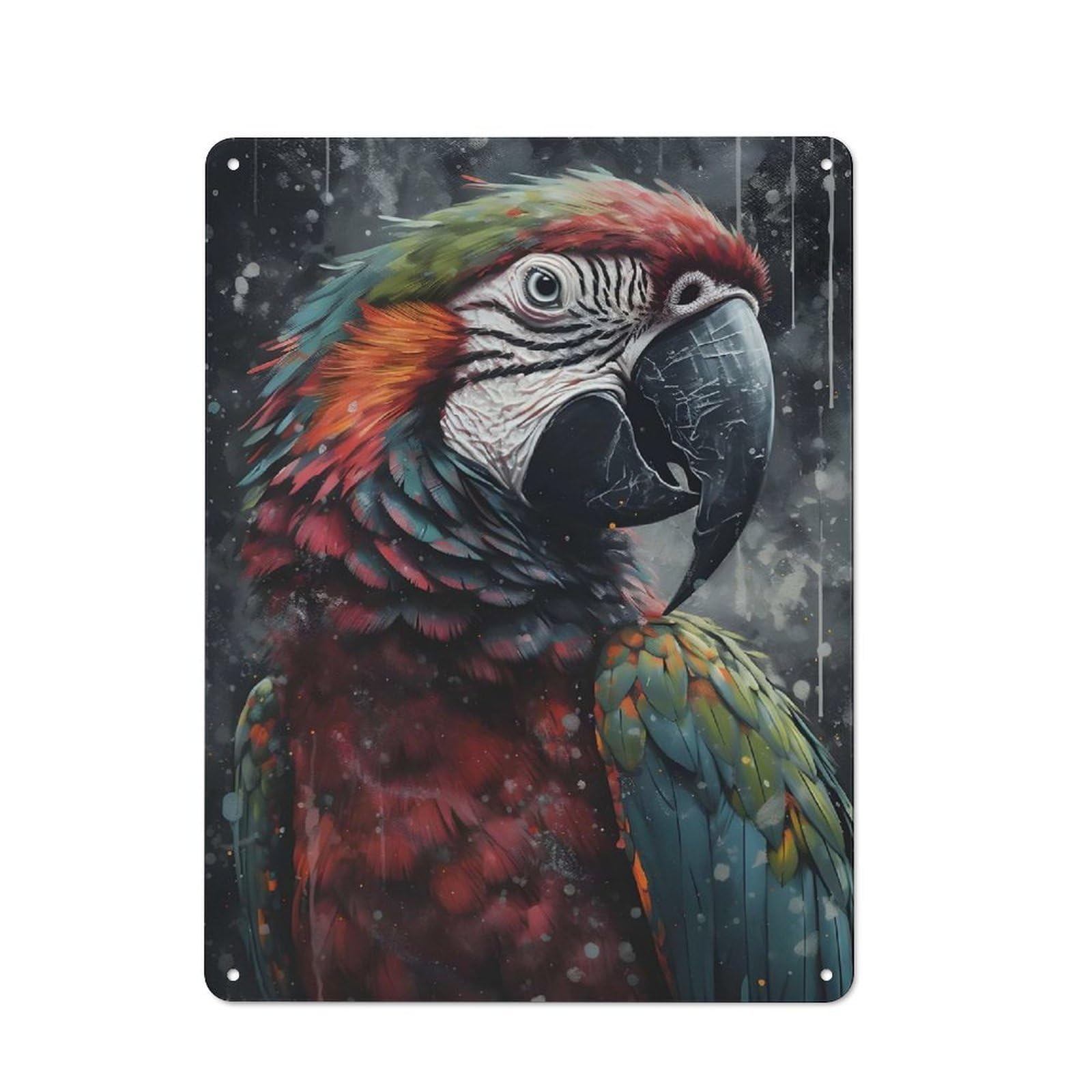 Junmoney Colorful Parrot Portrait Tin Wall Plaque 40X30cm With For Home Office Or Studio, Gift Idea At Christmas For Creative Workspace Decorators