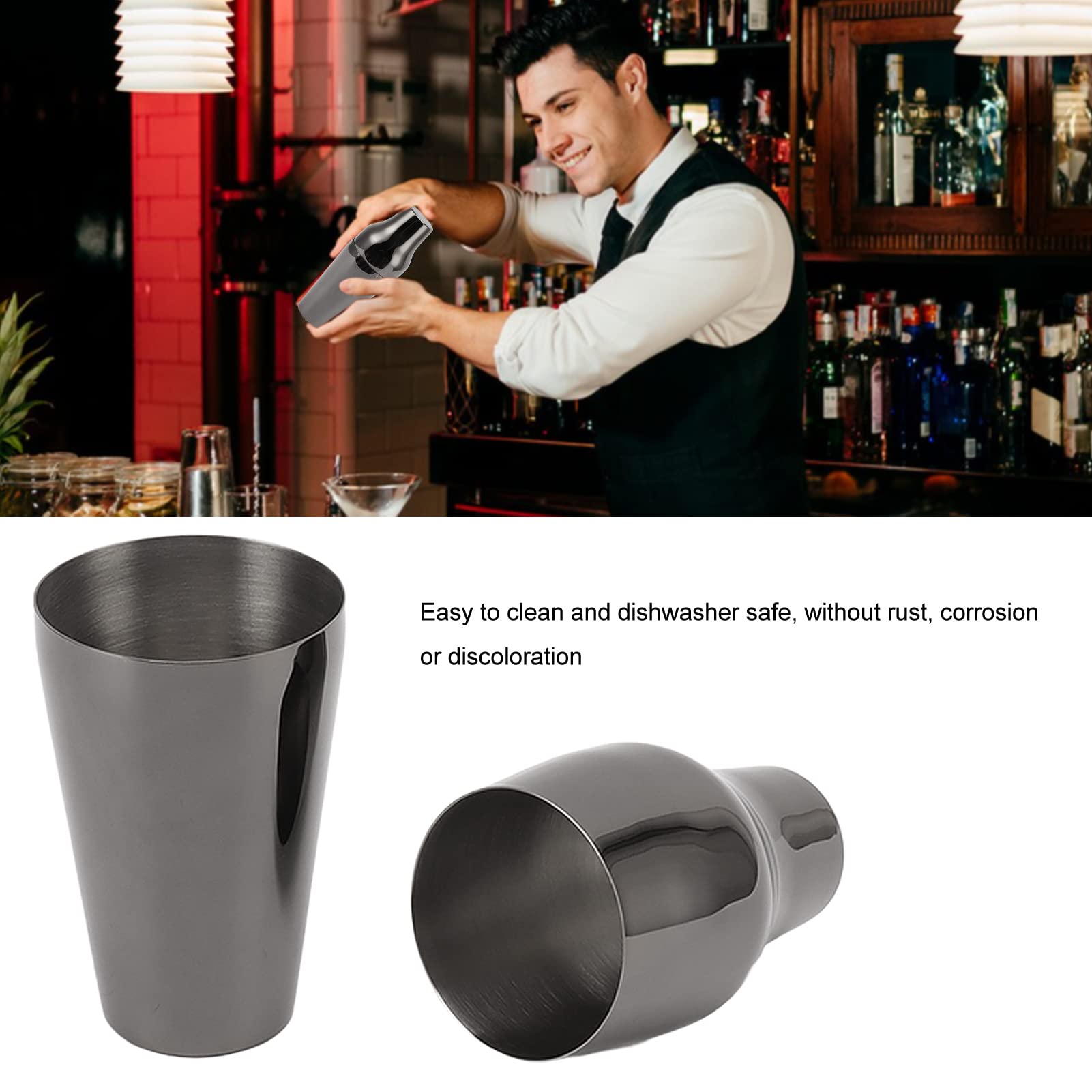 Coctelera de acero inoxidable estilo francés, mezclador de Martini de 2 secciones, coctelera para Bar, hogar, Camping, Picnic (Negro deslumbrante)