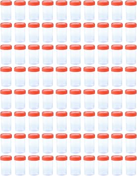 20Pcs 60ML Sterile Specimen Cups with Lids 2OZ Screw-on Cap Red Cover Measuring Containers Seal Pack of 4