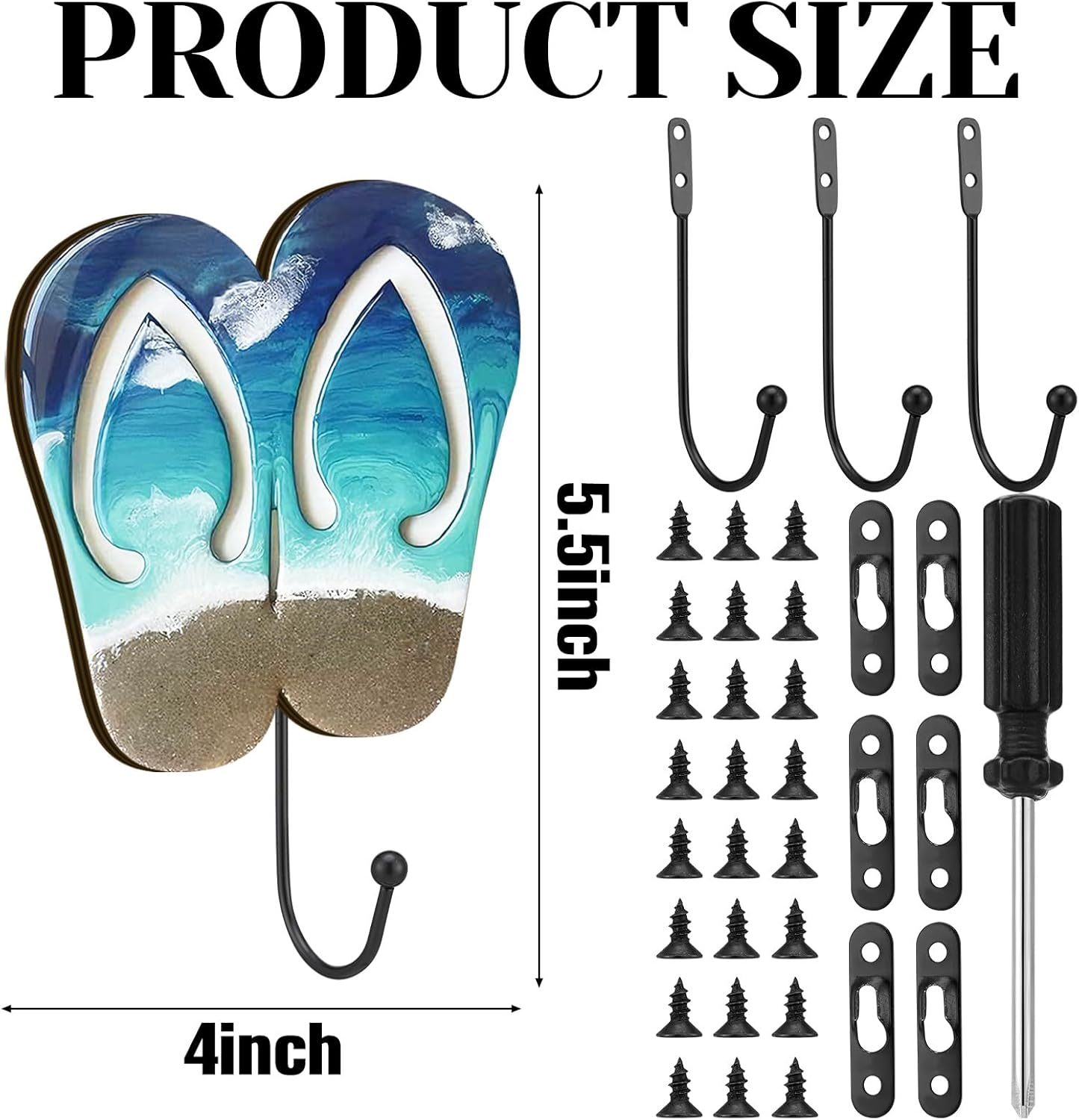 Novabright 3 Pcs Flip Flops Wall Hooks Wooden Summer Coastal Decor Beach Theme Towel Hooks for Hanging Coat Wall Mounted Decorative Rack Hangers for Beach Swimming Pool Bathroom Bedroom Decoration