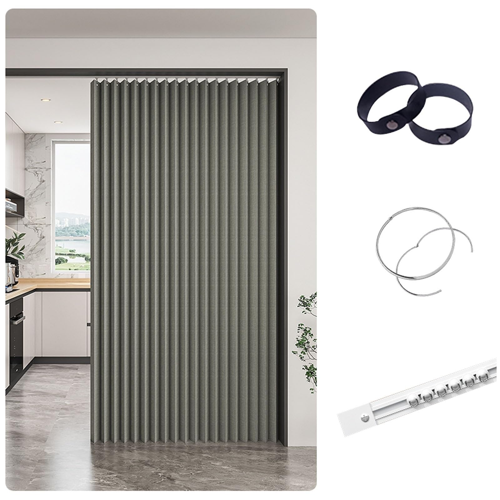 Rideaux occultants sans perçage gris 80x180 cm pour fenêtres et armoires