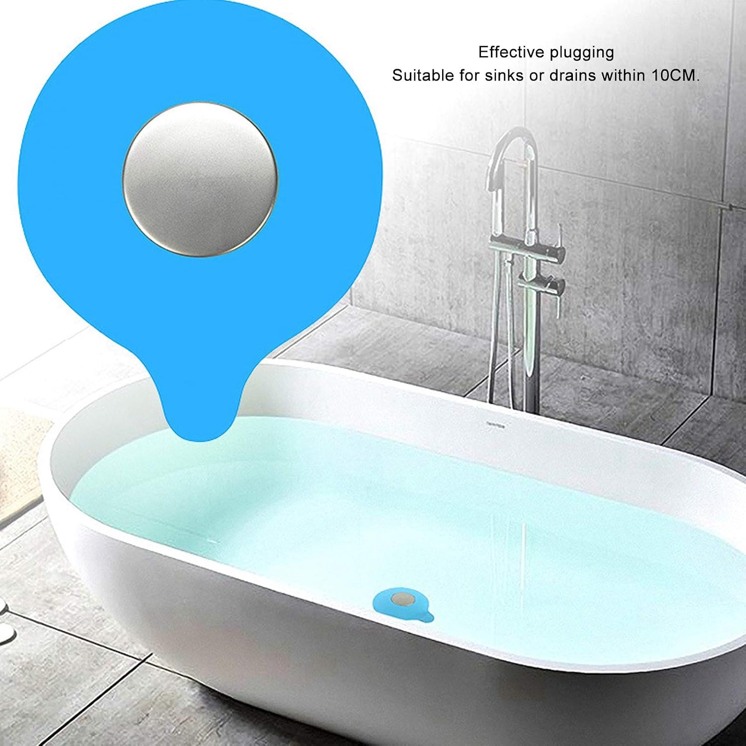 Bathtub Drain Stopper, Silicone Sink Suction Cup Drain Plug Bath Tub Drain Cover for Kitchen Bathroom Blue