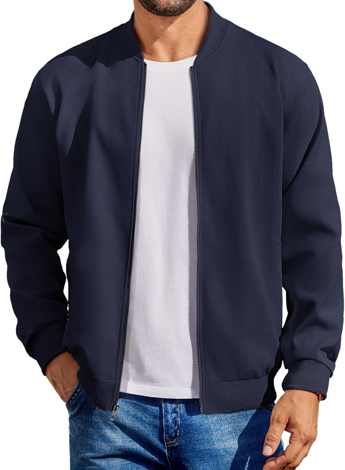 COOFANDY Men's Cotton Bomber Jacket Lightweight Flight Jackets Casual Softshell Varisty Jacket