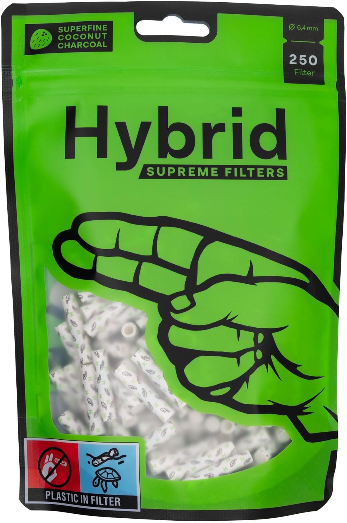 HYBRID Activated Charcoal Filters – Bag of 250 Filters – Slim 6.4 mm – Half Charcoal – Half Functional Fiber – Classic