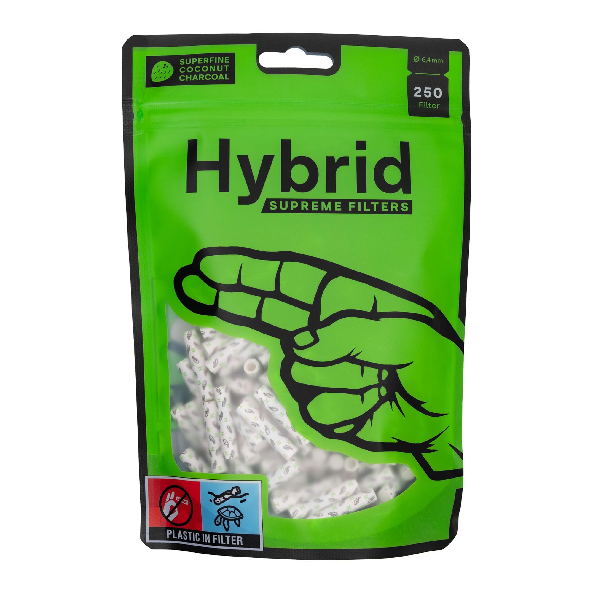 HYBRID Activated Charcoal Filters – Bag of 250 Filters – Slim 6.4 mm – Half Charcoal – Half Functional Fiber – Classic