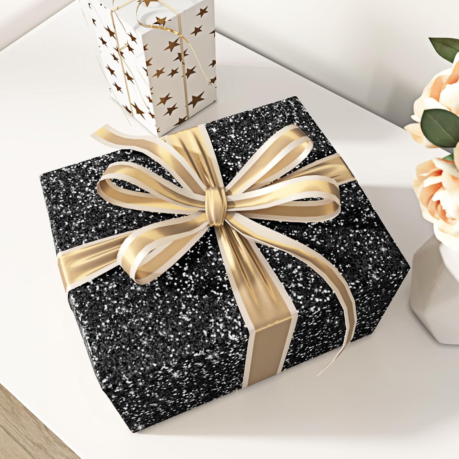 Black Glitter Wallpaper Peel and Stick Sparkle Chunky Glitter Contact Paper Black Shiny Self Adhesive Contact Paper for Gift Boxes Crafts Party Decorative Removable Wallpaper 11.81"x78.74"