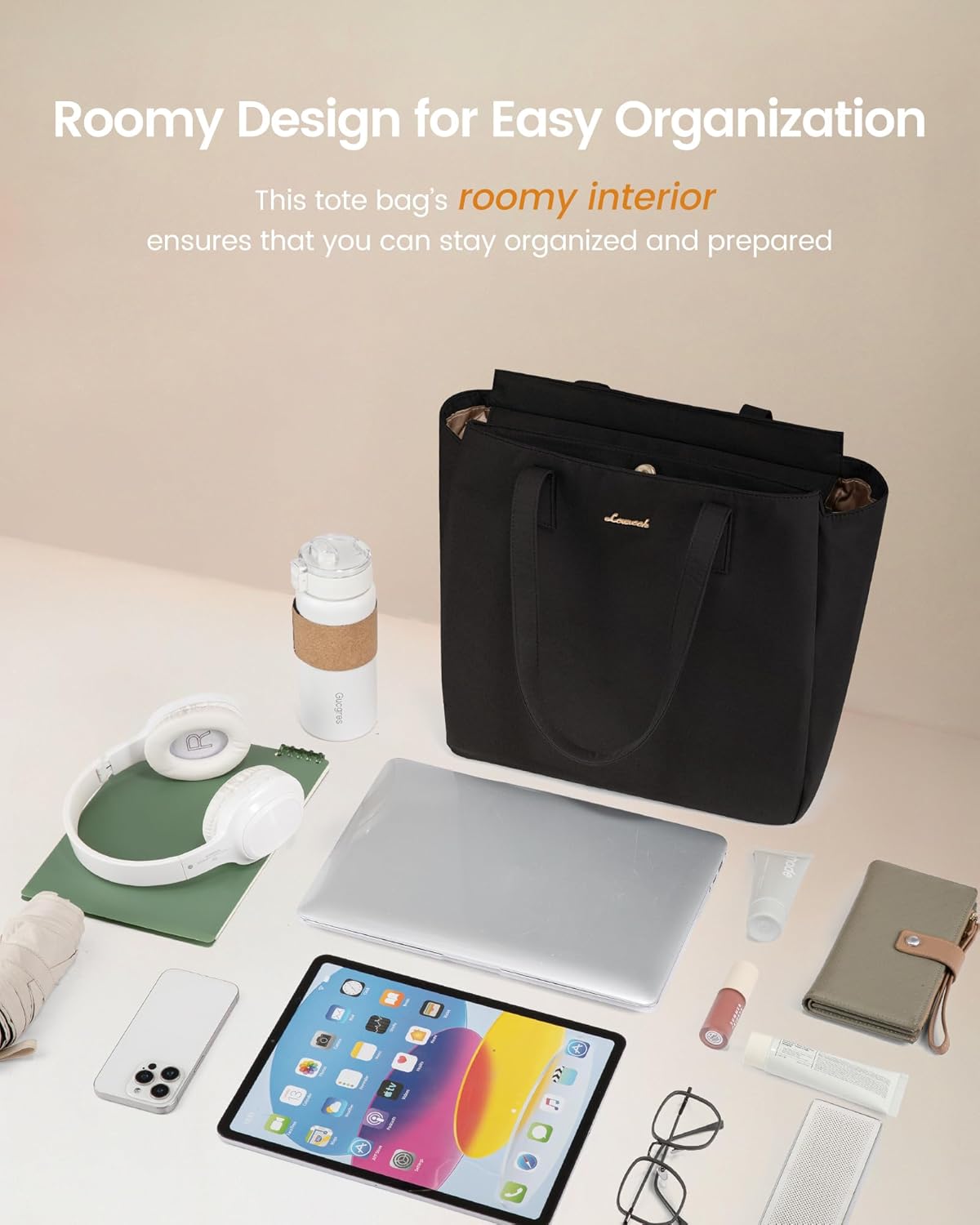 LOVEVOOK Tote Bag For Women, Travel Work Tote with Zipper Fits 15.6'' Laptop, Large Shoulder Handbag, Carry on Bag for Teacher Nurse Gym - Image 4