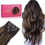 WENNALIFE Clip in Hair Extensions Real Human Hair, 16 Inch 120g 7pcs Dark Brown to Chestnut Brown Balayage Hair Extensions Clip In Human Hair Remy Real Human Hair Double Weft