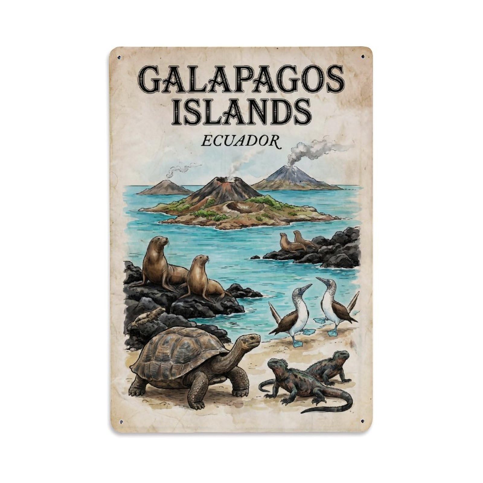 Travel Retro Ecuador Galapagos Islands Metal Tin Sign