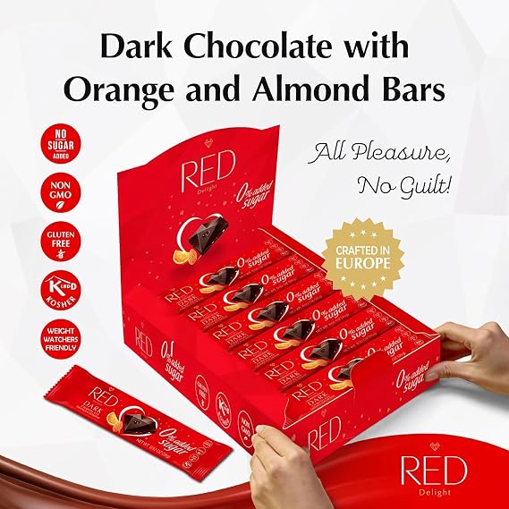 RED DelightTM Orange and Almond Dark Chocolate 12 Count Box of Grab N Go Travel Size Bars (0.92 Ounces Each) (3 Boxes - Total of 36 Bars + 14 Plush Teddy Bear)