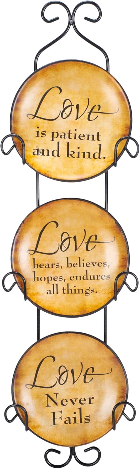 Dicksons Love Never Fails 18 x 5 Mini Ceramic Wall Plates and Metal Hanger Set of 3