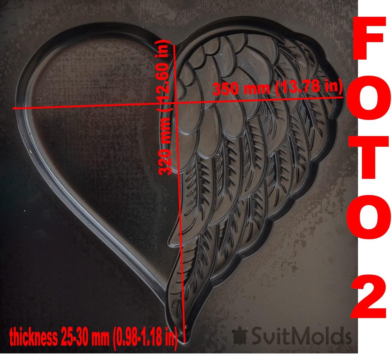 SvitMolds Concrete Mold Heart Wing Decorative Stone for Garden Decor ABS Mold Plastic D78