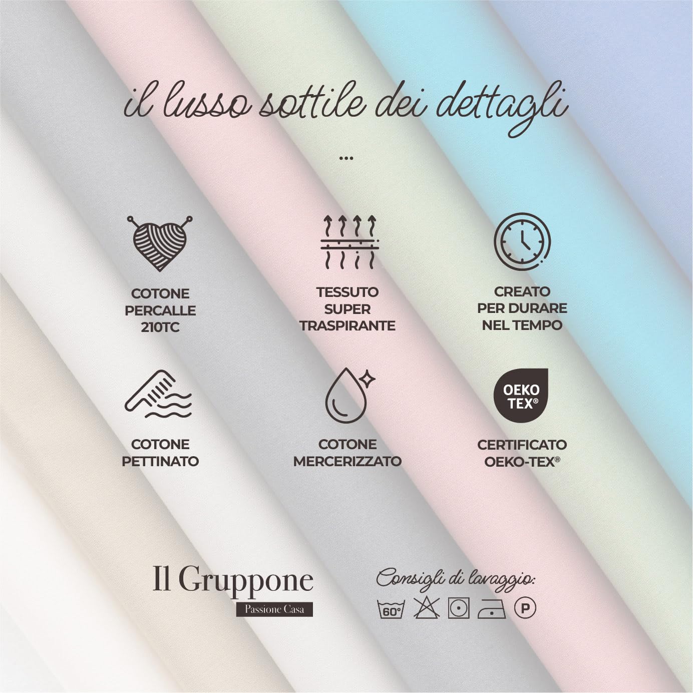 IlGruppone Completo Lenzuola Matrimoniale 100% Cotone Percalle 210 Tc Certificato OEKO-TEX Confezionato in Italia Lenzuolo con Angoli Maxi 30 cm, 2 Federe con Patella - Antracite
