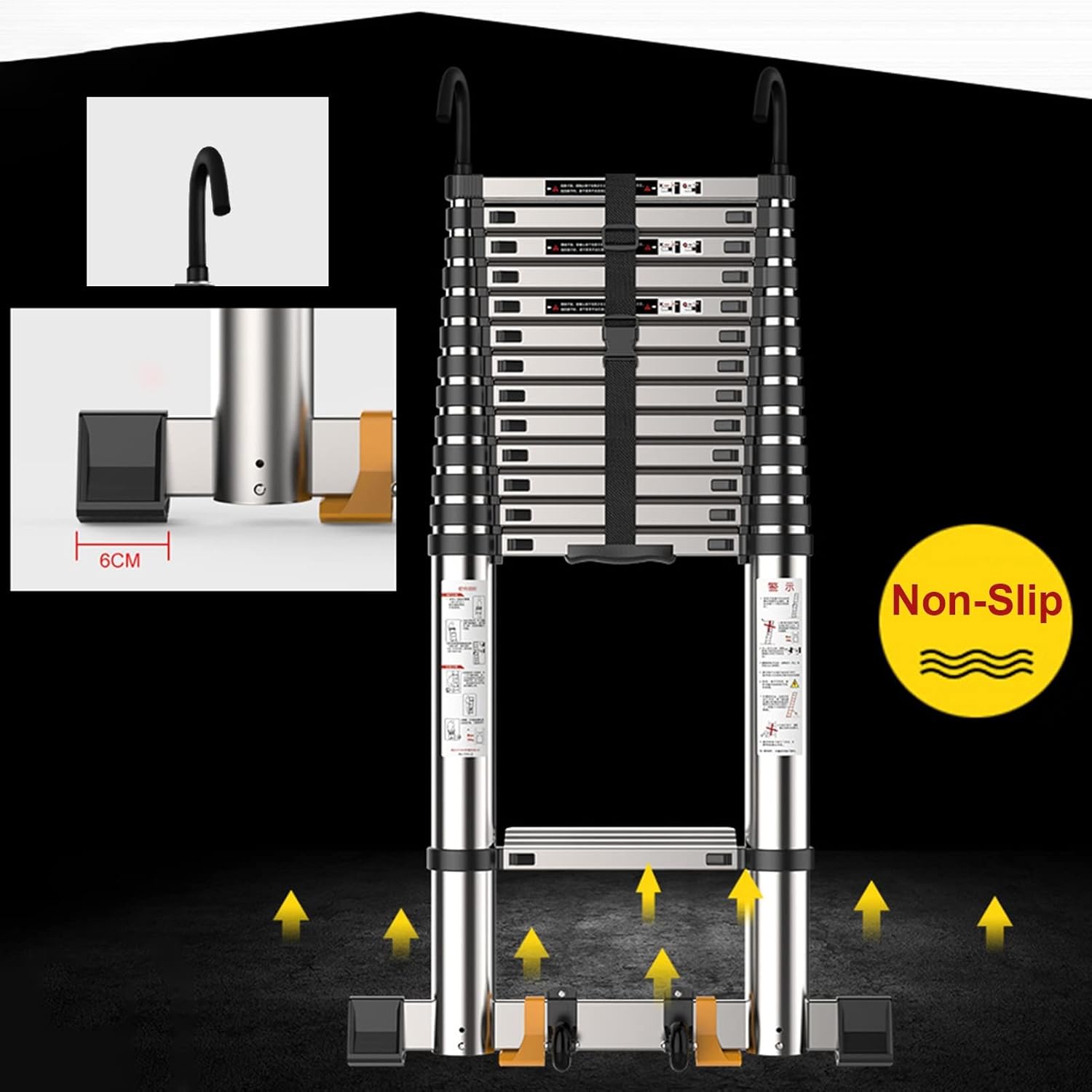 Telescopic Ladder 11.5 Feet/15.5 Feet/18 Feet/22 Feet Telescopic Ladder, Large Extension Telescoping Ladder for Loft/Camper/Stairs, Portable Climbing Ladder