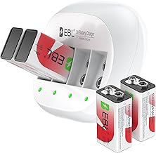 EBL 4 Bay 9V Lithium ion Battery Charger with 600mAh 9V Li-ion Rechargeable Batteries 4 Packs