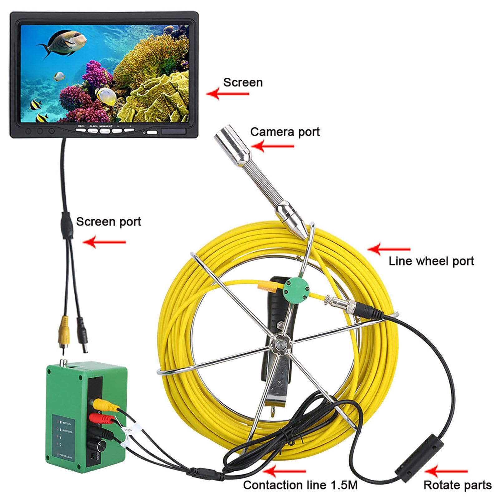 Endoscopio impermeable de visión nocturna 1000TVL con monitor TFT de 7 pulgadas para inspección de alcantarillado, grabación DVR y funda de transporte, cable de 50 m