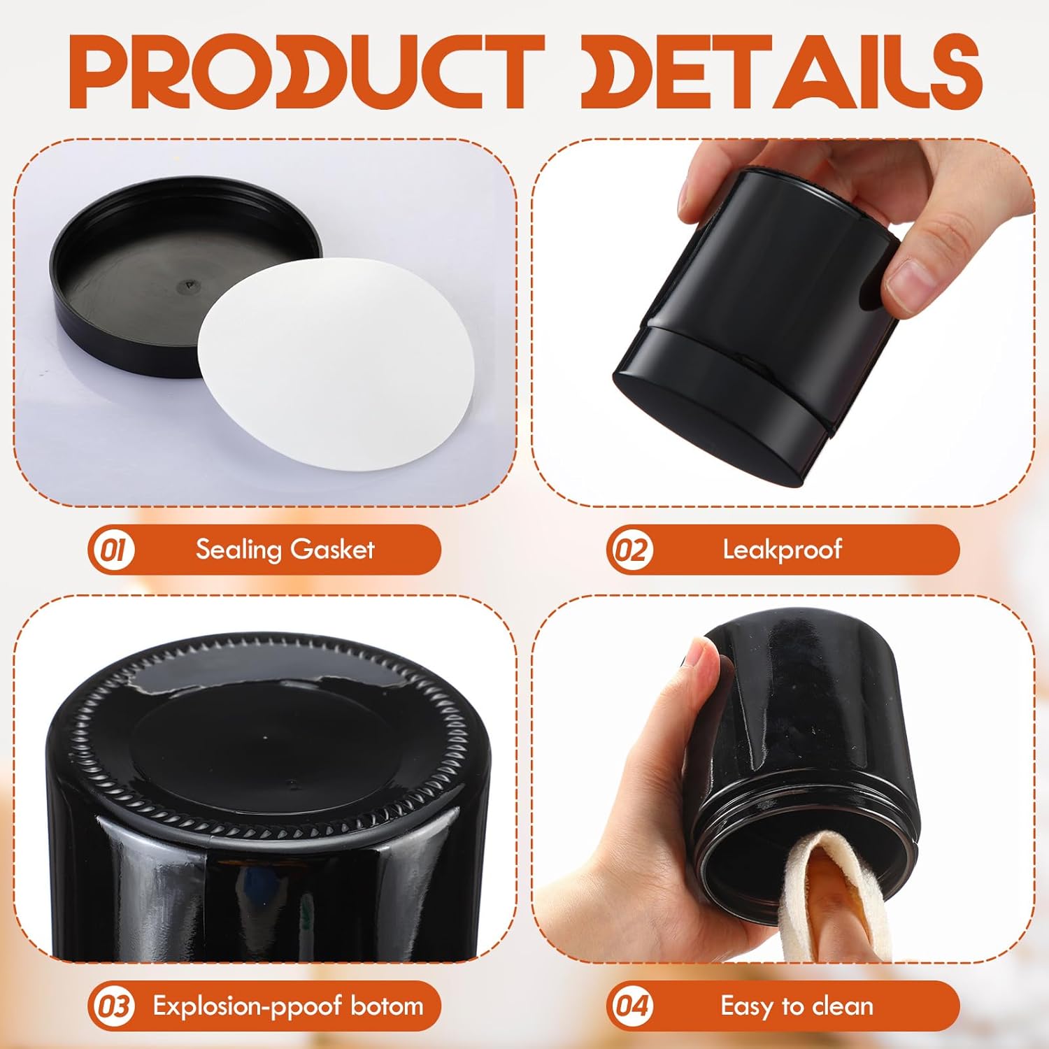 Norme 24 Pieces 16 oz Glass Jars with Lids Empty Storage Containers Leakproof Round Cosmetic Jars for Storing Lotions Powder Ointments Making(Black)