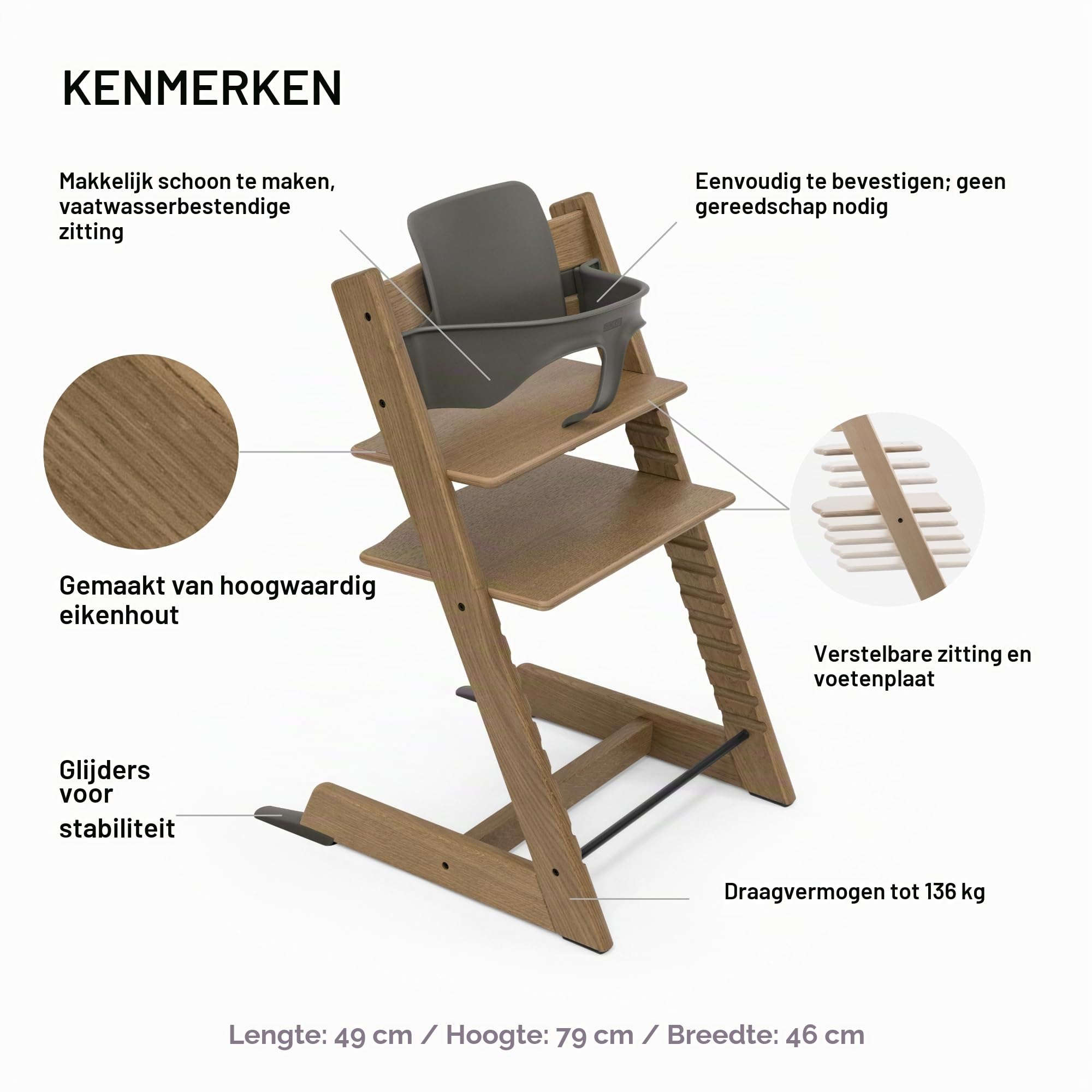 Tripp Trapp Kinderstoel van Stokke (bruin eikenhout) met babyset