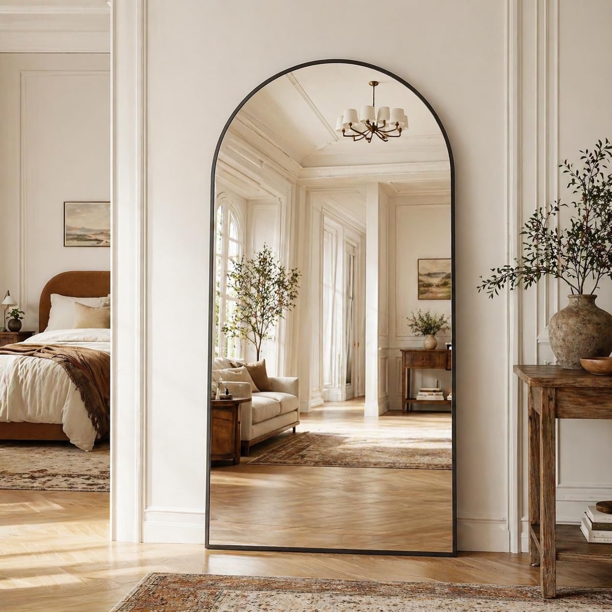 Full Length Mirror, 76"x34" Arched Floor Mirror Freestanding, Floor Standing Full Body Mirror with Stand for Bedroom, Hanging Mounted for Living Room Cloakroom, Black Black 76"L x 34"W