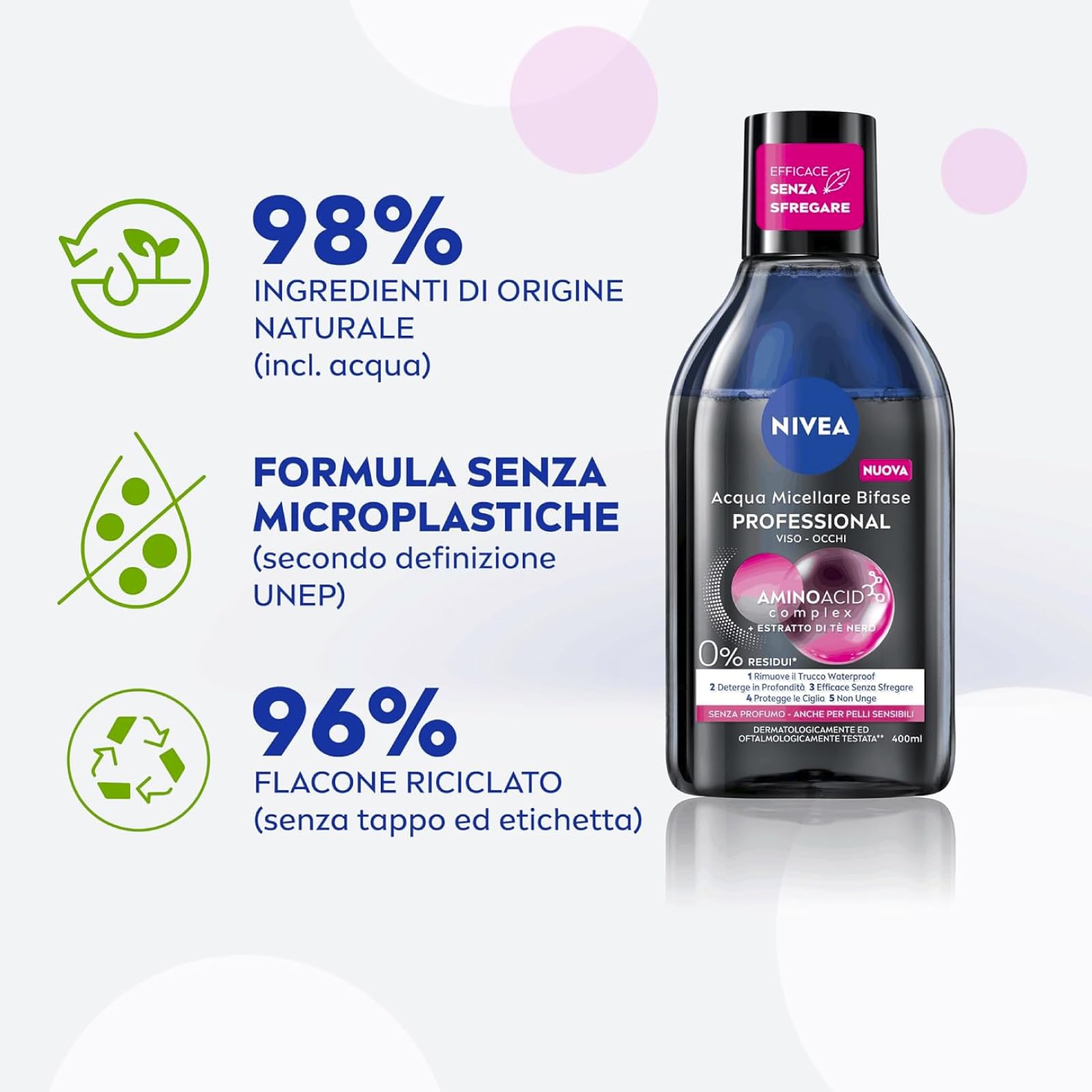 Nivea Micellair Professional Micelare Bifase Skin Breathe ekstrakt do makijażu twarzy i oczu, wodoodporny, 3 butelki po 400 ml