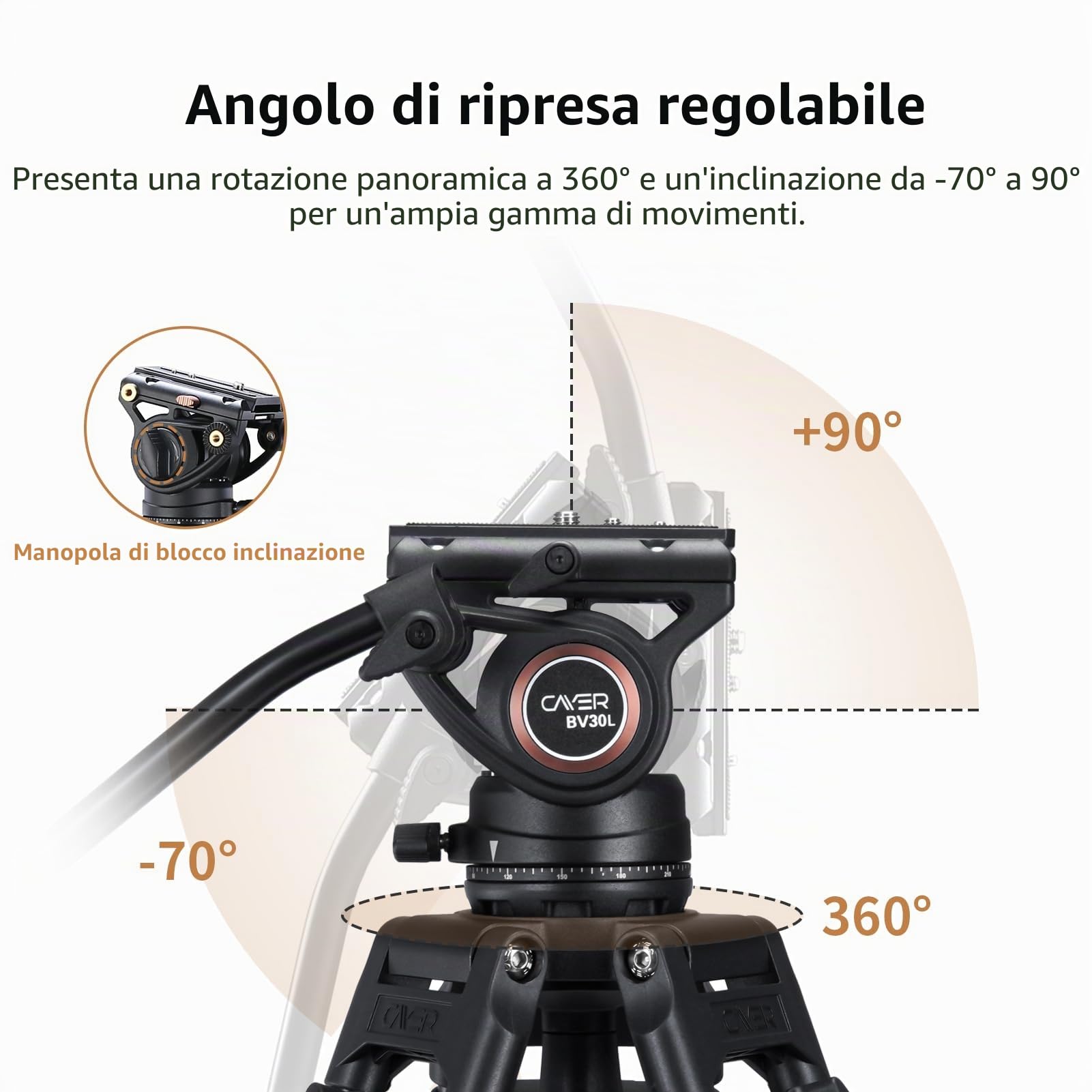 Cayer Video Tripod System, BV30L 72 pollici - Treppiede in tubo doppio di alluminio per impieghi gravosi professionale, testina fluido K3, caricamento massimo 13,2 lb, camcorder DSLR
