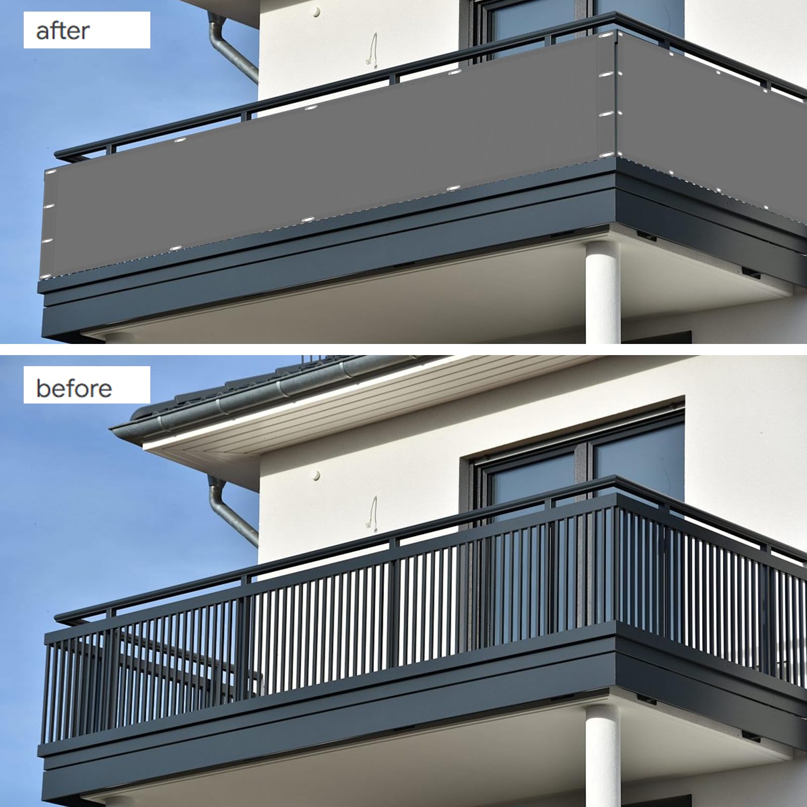 Frangivento 40 x 600 cm Resistente al Vento, Impermeabile Anti UV Telo Frangivisto Balcone Ringhiera con Corde, Occhielli per Giardino, Grigio Chiaro