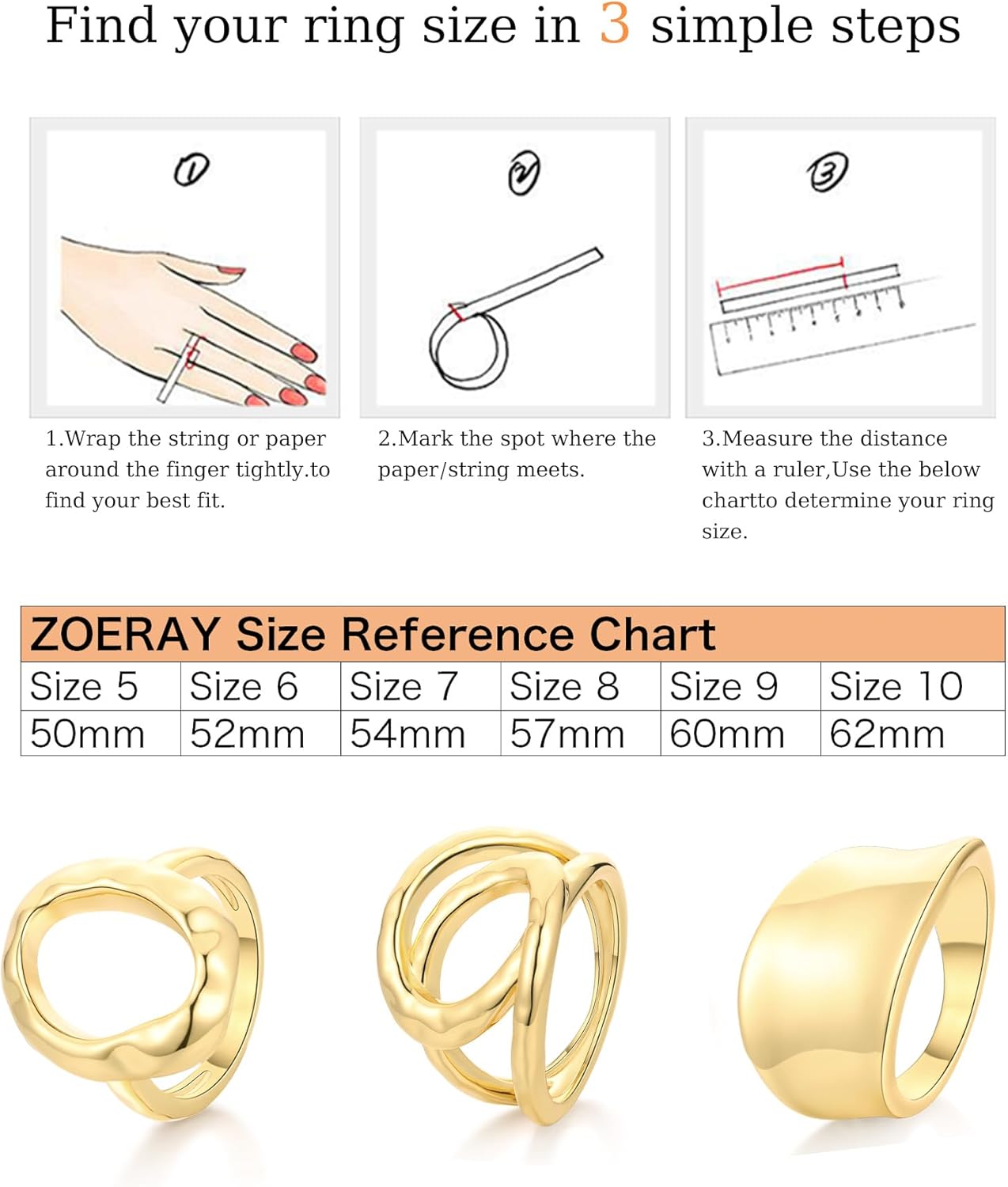 ZOERAY Chunky Gold Rings for Women Non Tarnish Trendy 14k Gold Plated Adjustable Signet Band Stackable Thumb Ring Set Open Twist Dome Statement Stacking Rings Jewelry Gifts for Women Size 5-10 - Image 5