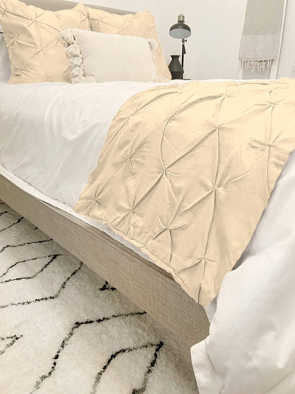 Craft Bedding 1000 Thread Count Pinch Pleated Bed Runner 100% Egyptian Cotton Soft Fade-Resistant Easy Care Decorative Bed Scarf Ivory Solid Size King-3PCS