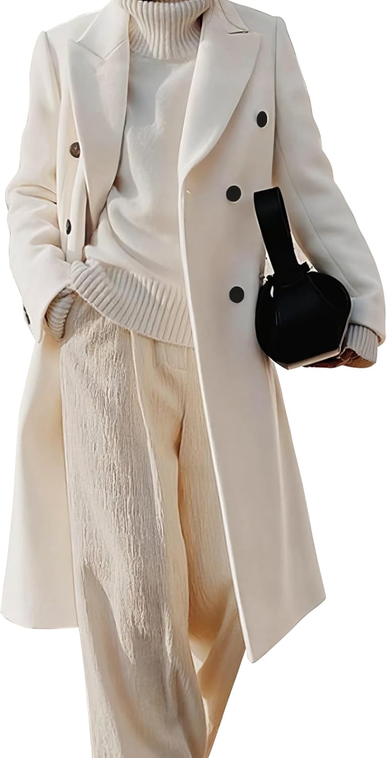 IDEALSANXUN Womens Long Wool Coats Fall Winter Double Breasted Trench Coat Peacoat