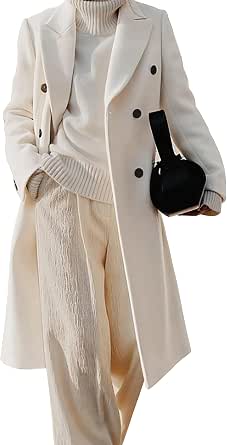 IDEALSANXUN Women's Long Wool Coat - Fall & Winter Double Breasted Trench Coat