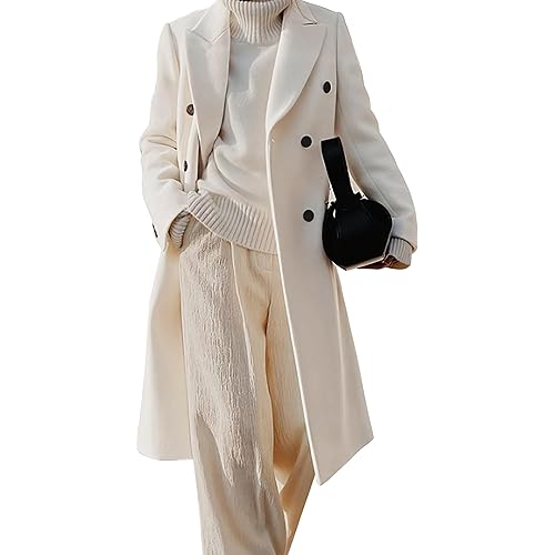 IDEALSANXUN Womens Long Wool Coats Fall Winter Double Breasted Trench Coat Peacoat