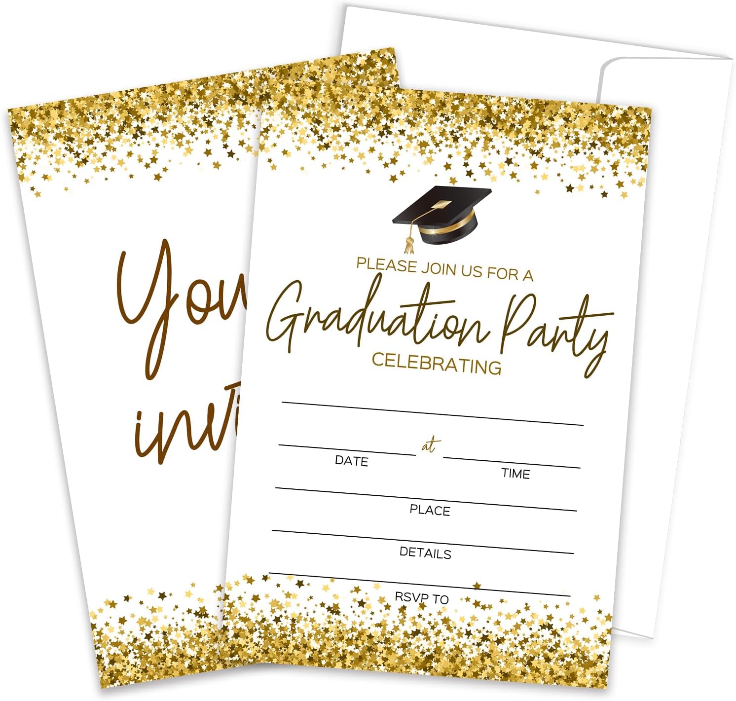 25 Graduation Party Invitation Cards With Envelopes - She Did it! Pink Balloons Girl - 4" x 6"Double Sided Fill In Style Graduation Invites for High School or College, Party Favor & Supplies - A01