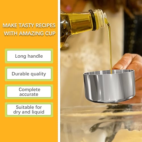 Vista 42 de 1 taza medidora individual de 3/4 tazas (6.0 fl oz, 6 onzas) con agarre de silicona negra, cucharada individual de acero inoxidable