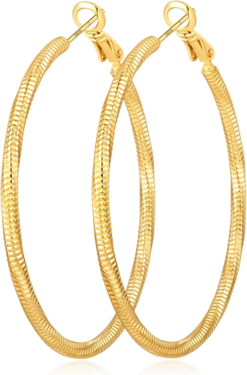 2.5MM Thin Gold Hoop Earrings for Women Hypoallergenic Sterling Silver Post Hoop Earrings Lightweight Large Big Twisted Gold Hoops Earrings 30MM/40MM/50MM/60MM