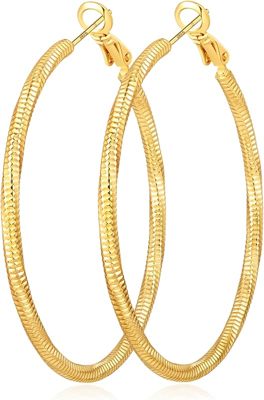 2.5MM Thin Gold Hoop Earrings for Women Hypoallergenic Sterling Silver Post Hoop Earrings Lightweight Large Big Twisted Gold Hoops Earrings 30MM/40MM/50MM/60MM