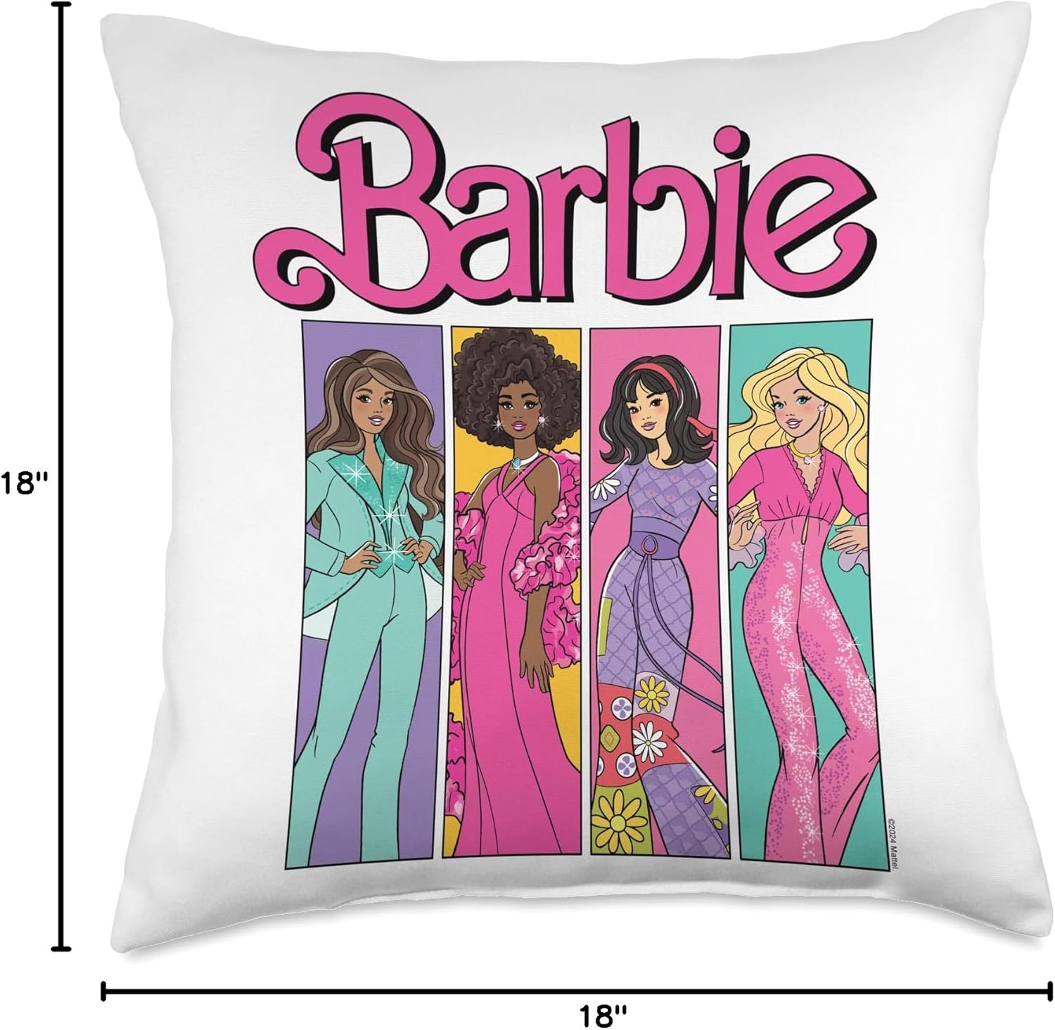 Barbie - 70's Fashion Group Panel Throw Pillow