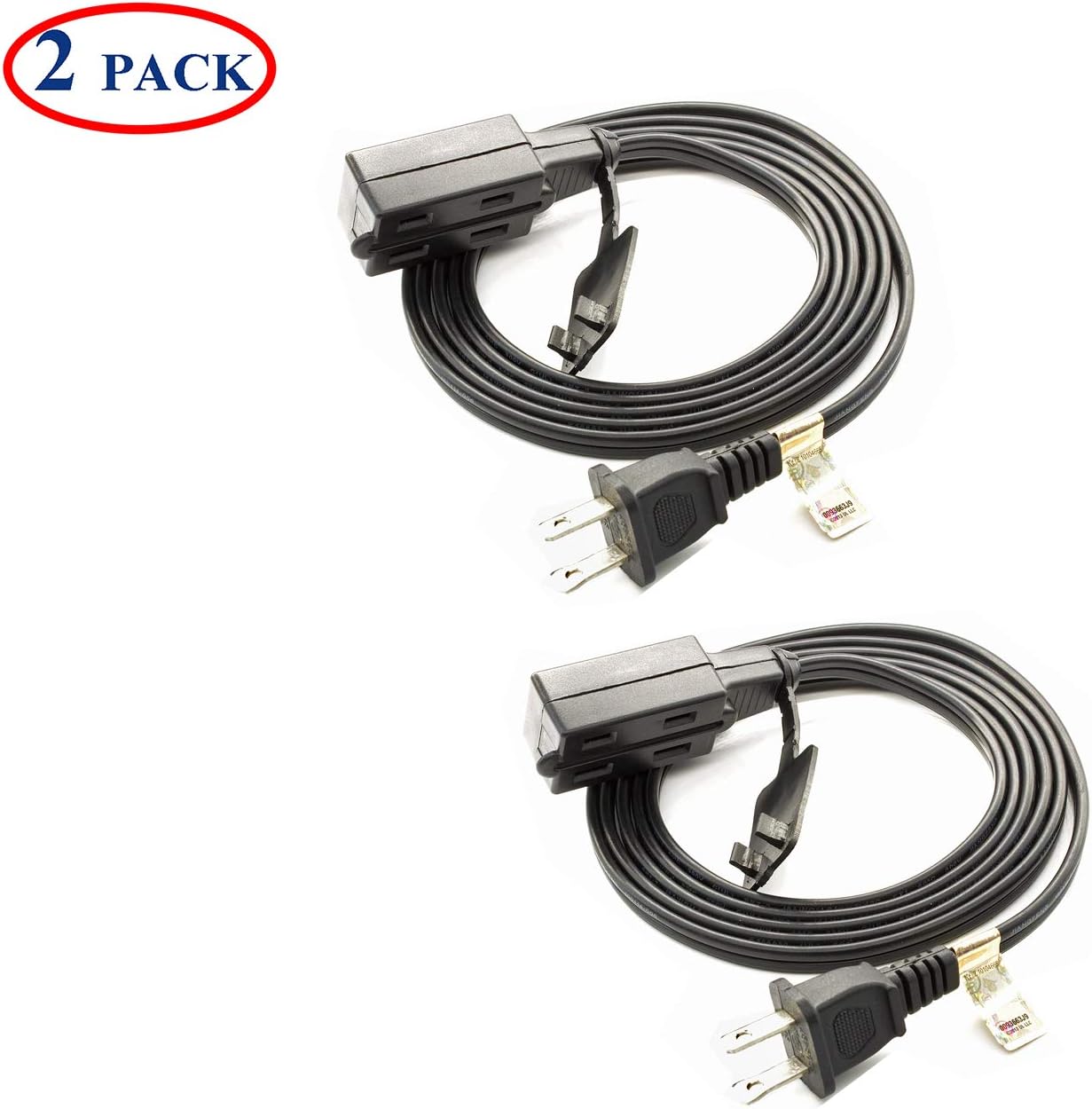 Kootech, 2-Pack UL Listed 16 AWG 2 Prong Extension Cord, 3 Outlet with Safety Outlet Cover (6FT, Black)