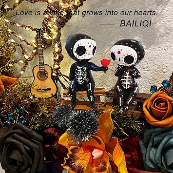 Sugar Skull Statue, Sugar Skull Couple Figurine Desktop Ornaments Indoor Decoration (Rose)