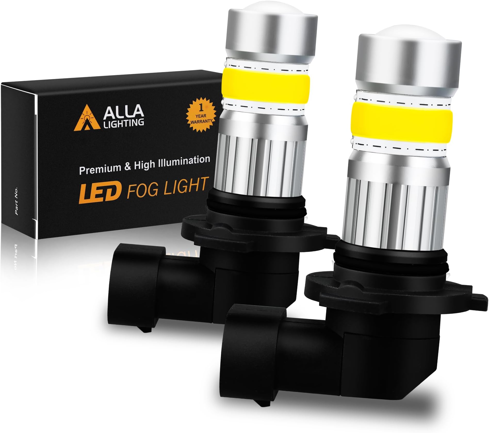 2800lm 9006 BH4 LED Bulb 3000K Amber Yellow Fog Lights, Super Bright COB-72 SMD Replacement for Cars, Trucks