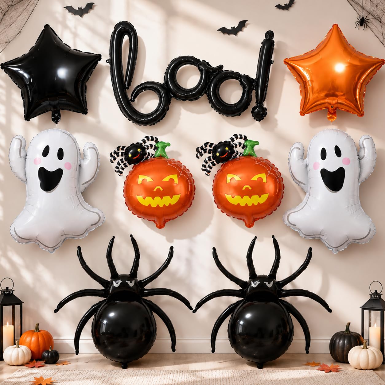 9Pcs Halloween Foil Balloons Set, Black BOO Balloons Halloween Party Decor