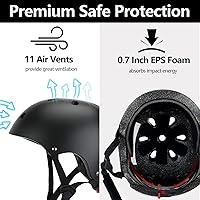 Vista 7 de Juego de casco de bicicleta para niños, certificado CPSC con rodilleras, coderas, muñequeras, casco negro ajustable para niñas de 2-3-5-8 años