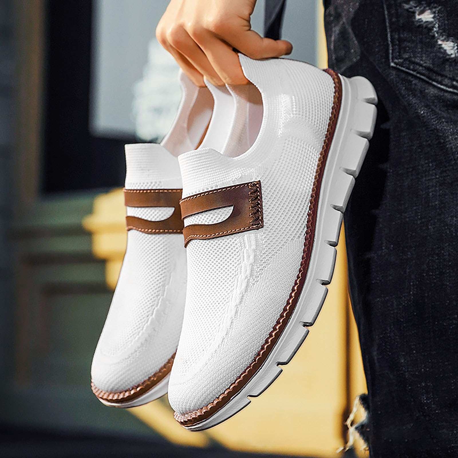 Zapatos deportivos para hombre Negro Malla Grande Pies Anchos Slip-On