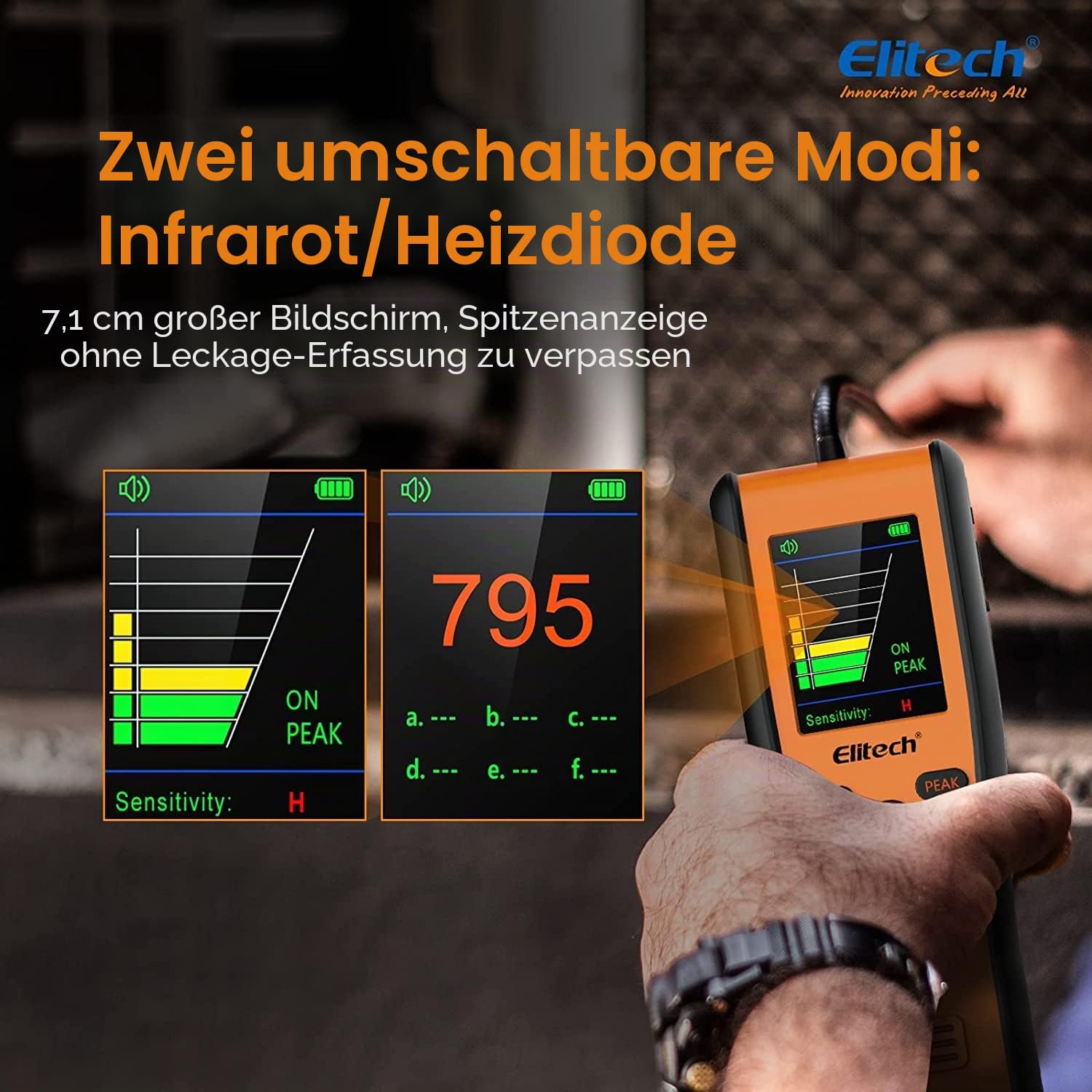 Elitech Kältemittelleckdetektor IR-200 2-in-1 Infrarot & Beheizte Diode Dual Sensor Hohe Empfindlichkeit Tester 10 Jahre Lebensdauer